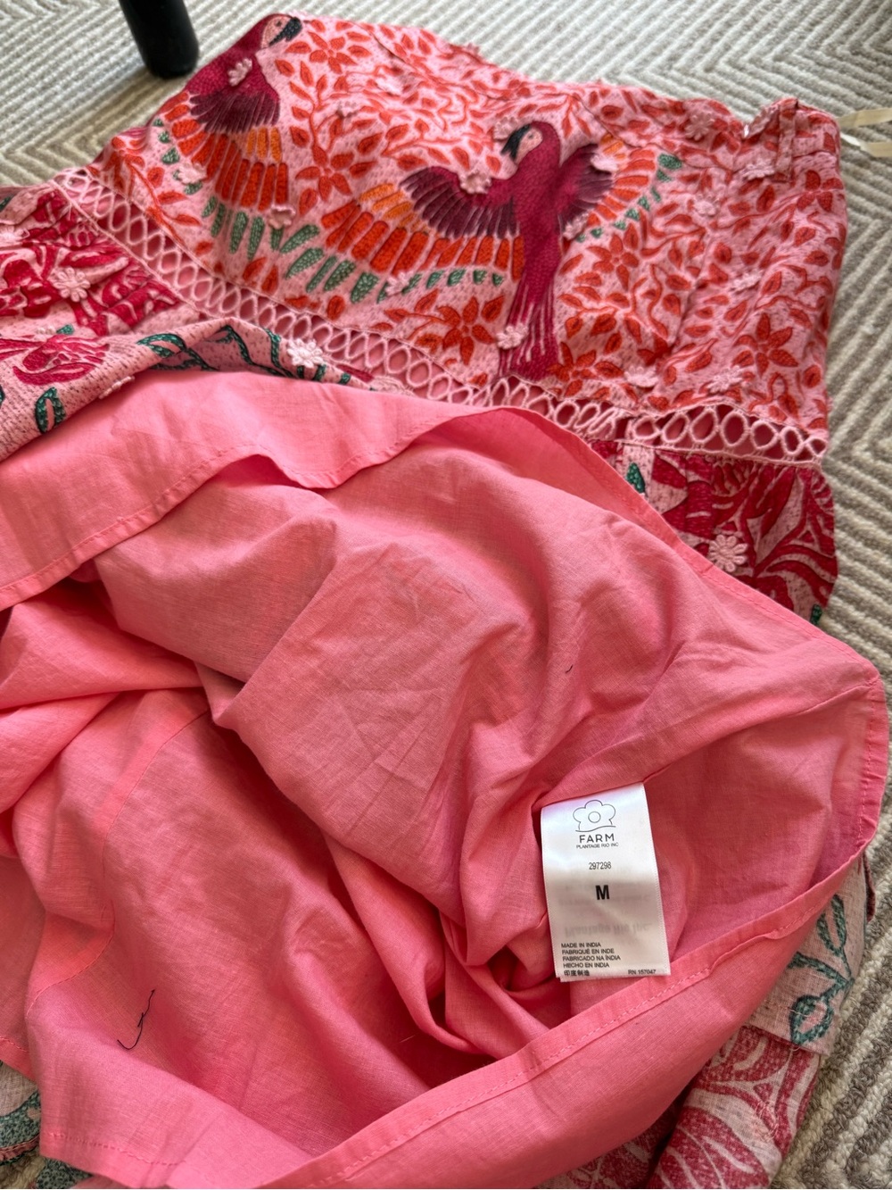 Farm Rio Ainiika Printed Tiered Maxi Skirt with Belt Pink Red Green M NWOT - Picture 13 of 16
